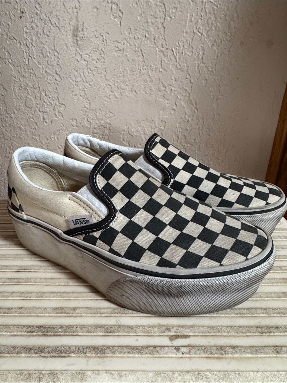 Vans Checkerboard Slip-On Platform Sneakers - Black & White